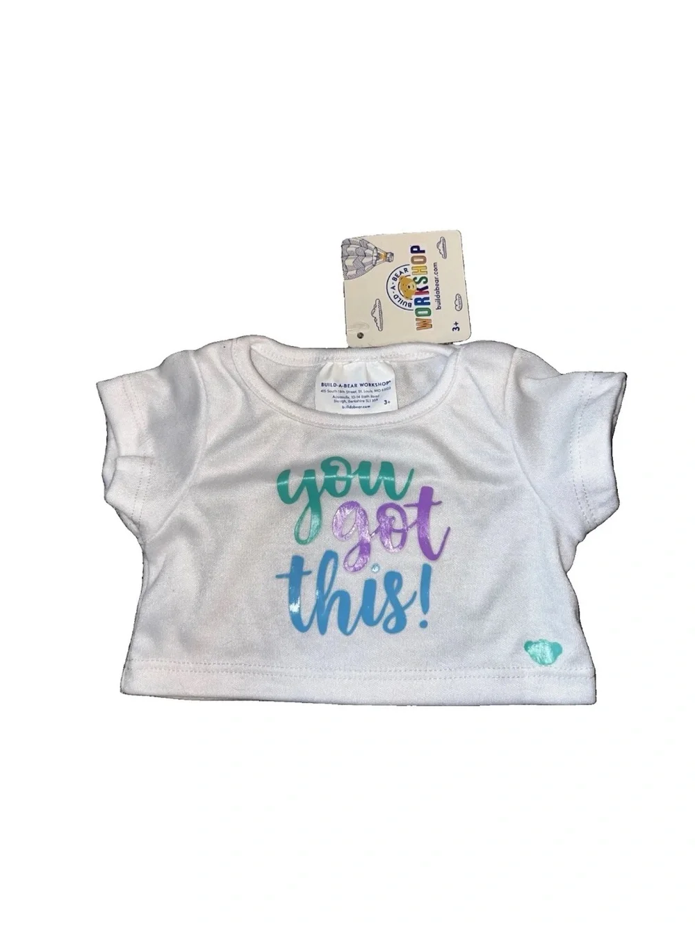 NWT Build a Bear Clothing You Got This White T-Shirt Encouragement Shirt RARE HT